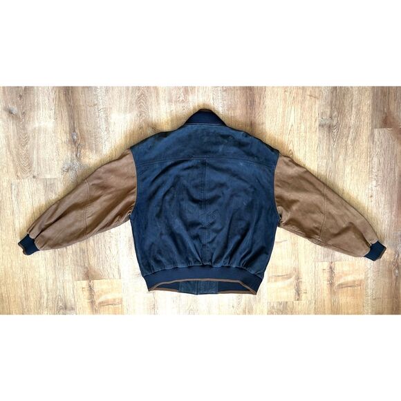 Members Only Blue Brown Leather Suede Full Zip Jacket Coat  Mens Size 2XL - Picture 8 of 11
